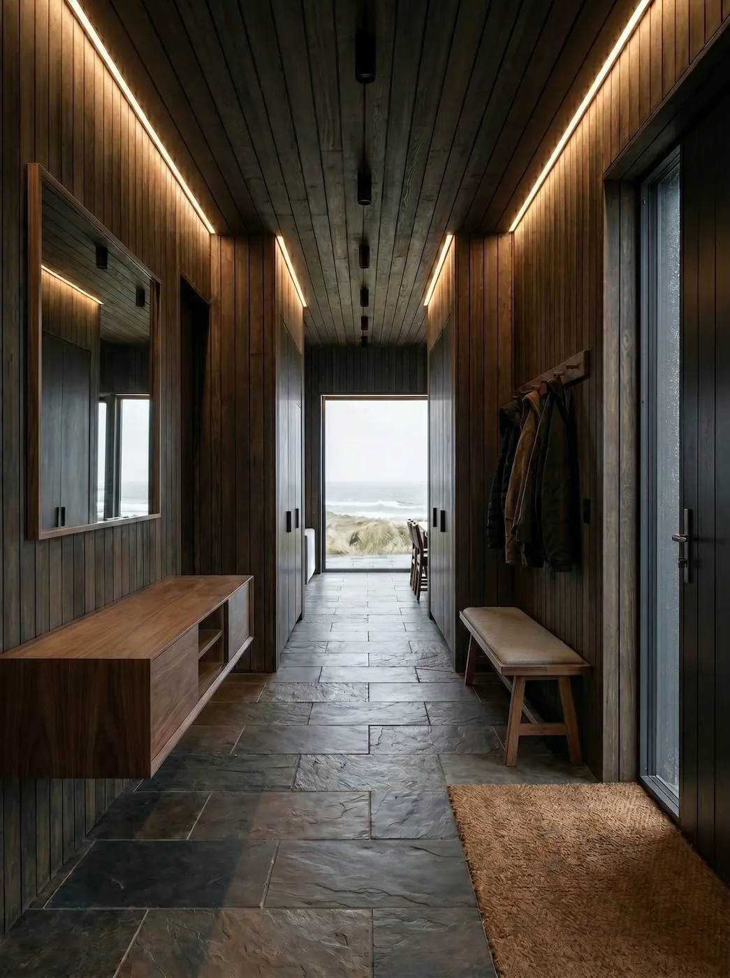 The Coast entrance hallway with integrated storage and durable surfaces.