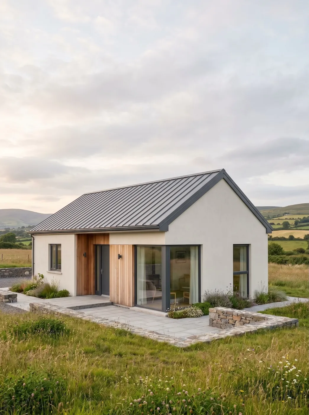 The Meadow, a calm rural modular home in open countryside.